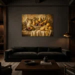 Tuscan Pear and Fig Fruit Still Life Wall Art Canvas Print shown in a warm modern interior