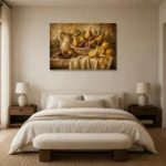 Tuscan Pear and Fig Fruit Still Life Wall Art Canvas Print showcased in an elegant minimalist interior