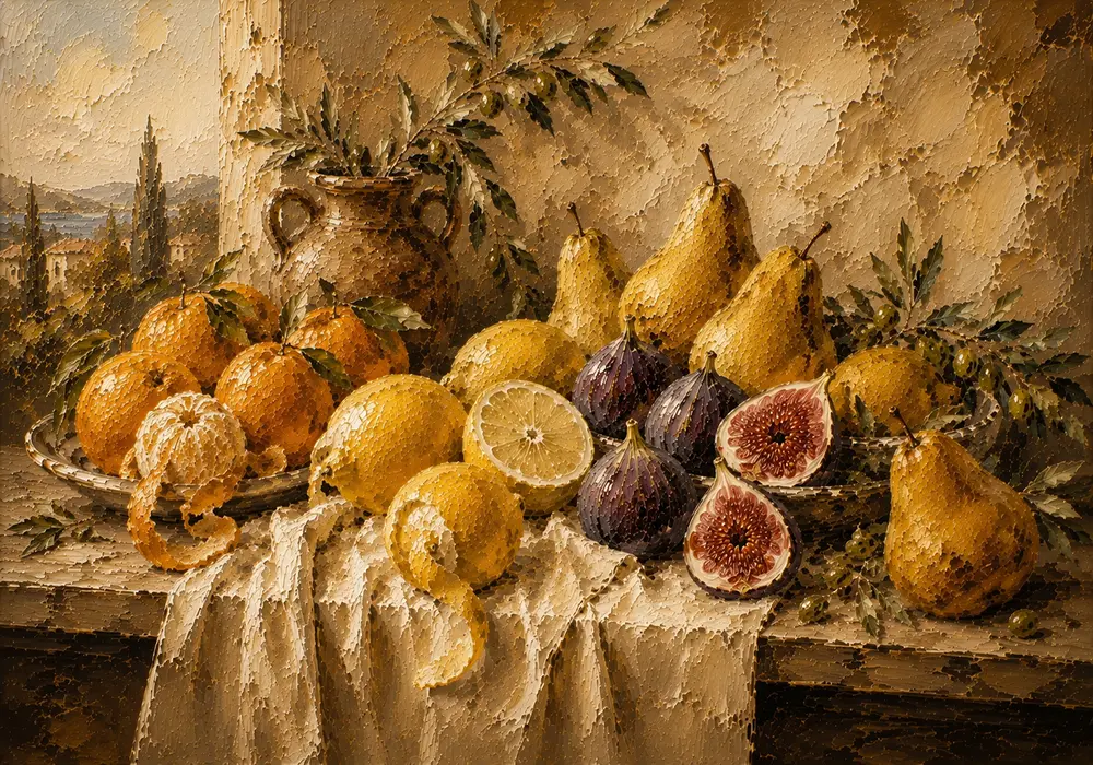 Tuscan Citrus and Fig Fruit Still Life Wall Art Canvas Print