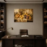 Tuscan Citrus and Fig Fruit Still Life Wall Art Canvas Print displayed in a contemporary gallery-inspired room