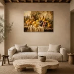 Tuscan Citrus and Fig Fruit Still Life Wall Art Canvas Print presented in a sophisticated home setting