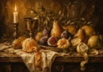 Candlelit Citrus and Fig Fruit Still Life Wall Art Canvas Print