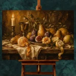 Candlelit Citrus and Fig Fruit Still Life Wall Art Canvas Print - Image 2