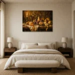 Candlelit Citrus and Fig Fruit Still Life Wall Art Canvas Print showcased in an elegant minimalist interior