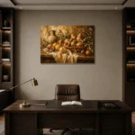 Rustic Citrus and Fig Fruit Still Life Wall Art Canvas Print displayed in a contemporary gallery-inspired room