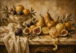 Pedestal Citrus and Fig Fruit Still Life Wall Art Canvas Print