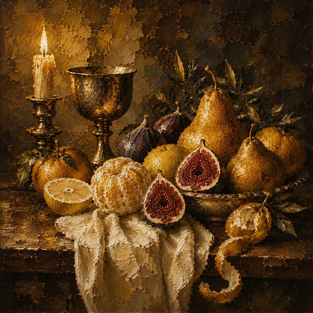 Candlelit Goblet and Fig Fruit Still Life Wall Art Canvas Print