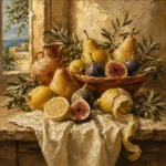 Coastal Pear and Fig Fruit Still Life Wall Art Canvas Print