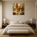 Coastal Pear and Fig Fruit Still Life Wall Art Canvas Print showcased in an elegant minimalist interior