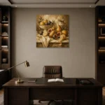Classical Pear and Fig Fruit Still Life Wall Art Canvas Print displayed in a contemporary gallery-inspired room