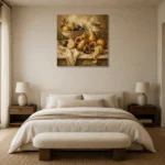 Classical Pear and Fig Fruit Still Life Wall Art Canvas Print showcased in an elegant minimalist interior