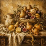 Fringed Linen Pear and Fig Fruit Still Life Wall Art Canvas Print