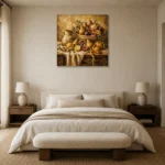 Fringed Linen Pear and Fig Fruit Still Life Wall Art Canvas Print showcased in an elegant minimalist interior