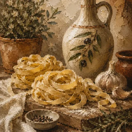 Olive Oil Pasta Still Life Italian Dining Wall Art Canvas Print