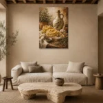 Olive Oil Pasta Still Life Italian Dining Wall Art Canvas Print presented in a sophisticated home setting