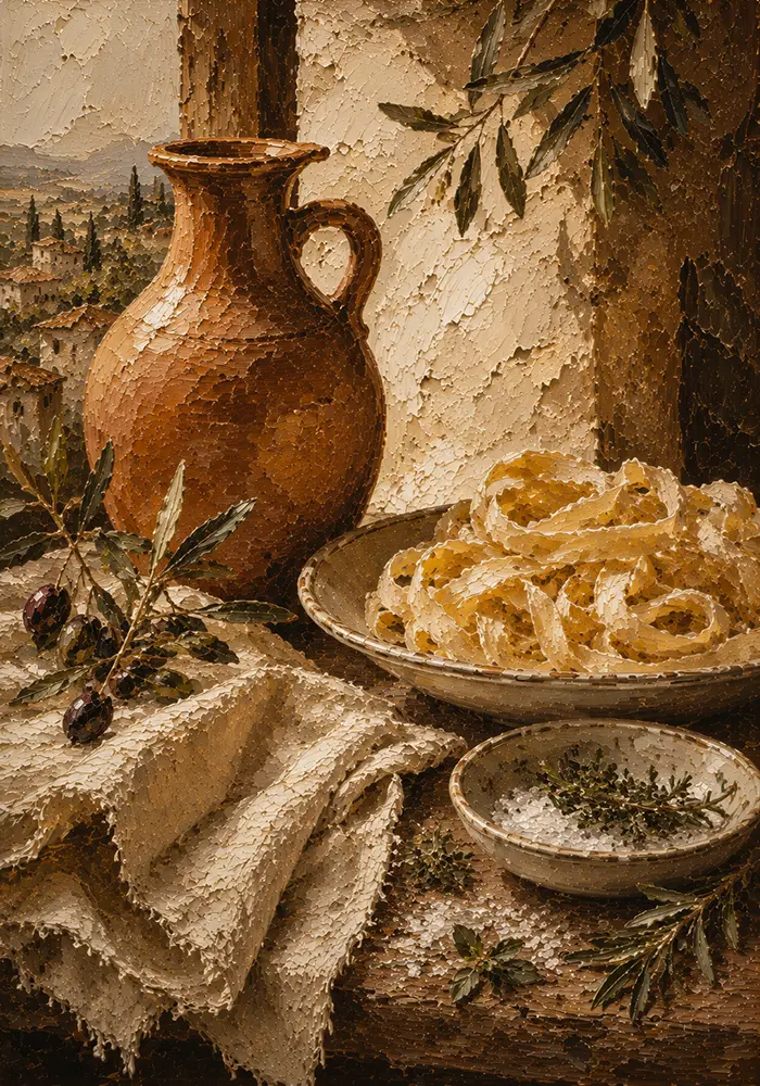 Terracotta Pitcher Pasta Still Life Italian Dining Wall Art Canvas Print