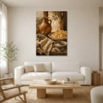 Terracotta Pitcher Pasta Still Life Italian Dining Wall Art Canvas Print styled in a refined neutral interior