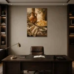 Terracotta Pitcher Pasta Still Life Italian Dining Wall Art Canvas Print displayed in a contemporary gallery-inspired room