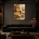 Lemon Grove Pasta Italian Dining Wall Art Canvas Print shown in a warm modern interior