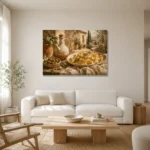 Tuscan Terrace Pasta Italian Dining Wall Art Canvas Print styled in a refined neutral interior