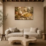 Tuscan Terrace Pasta Italian Dining Wall Art Canvas Print presented in a sophisticated home setting