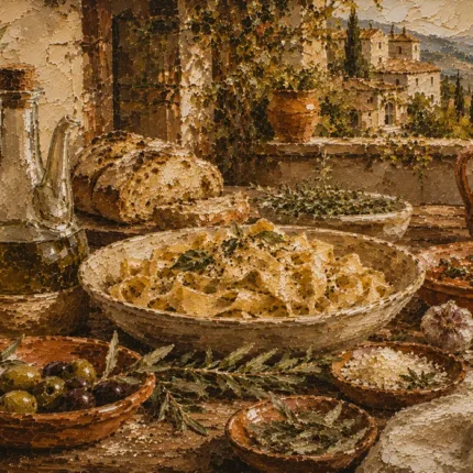 Tuscan Villa Pasta Still Life Italian Dining Wall Art Canvas Print