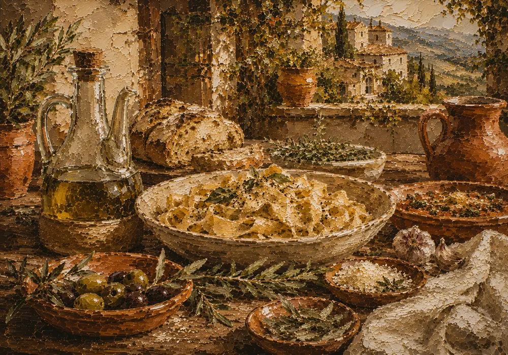 Tuscan Villa Pasta Still Life Italian Dining Wall Art Canvas Print