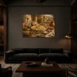 Tuscan Villa Pasta Still Life Italian Dining Wall Art Canvas Print shown in a warm modern interior