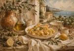 Coastal Lemon Pasta Italian Dining Wall Art Canvas Print