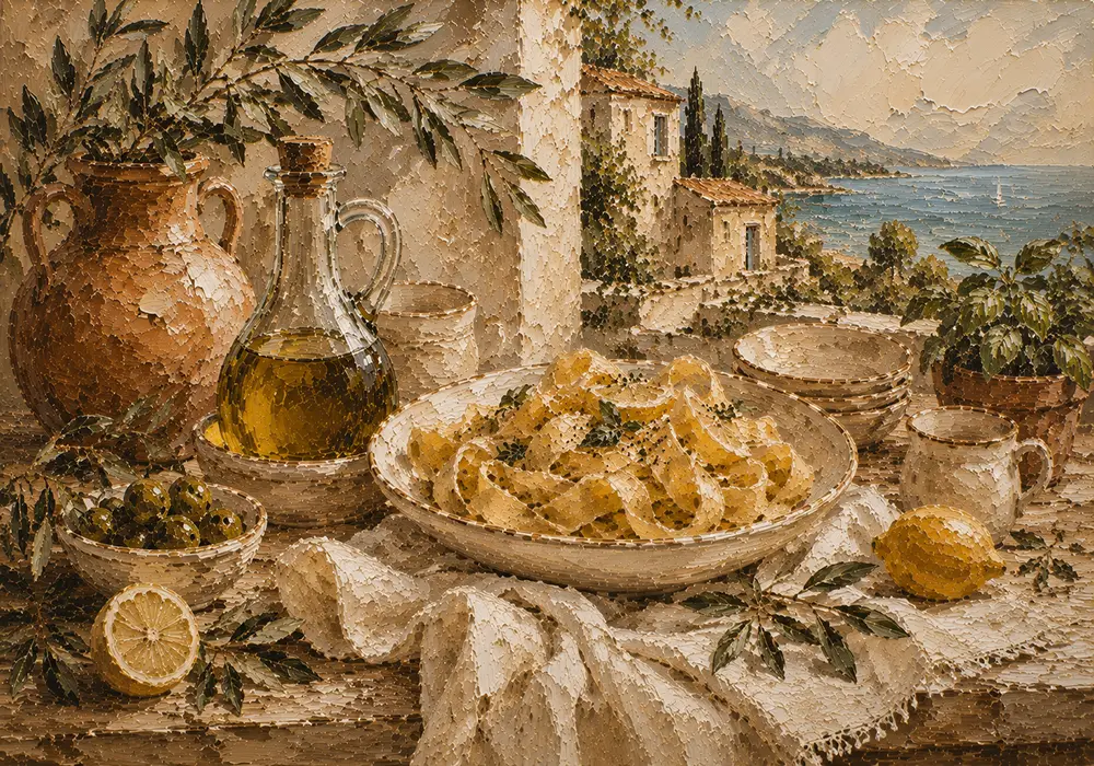 Coastal Lemon Pasta Italian Dining Wall Art Canvas Print