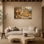 Coastal Lemon Pasta Italian Dining Wall Art Canvas Print presented in a sophisticated home setting
