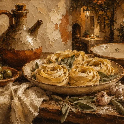 Evening Courtyard Pasta Italian Dining Wall Art Canvas Print