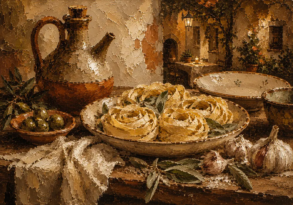 Evening Courtyard Pasta Italian Dining Wall Art Canvas Print