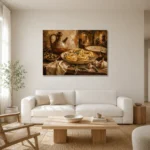 Evening Courtyard Pasta Italian Dining Wall Art Canvas Print styled in a refined neutral interior