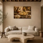 Evening Courtyard Pasta Italian Dining Wall Art Canvas Print presented in a sophisticated home setting