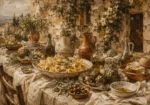Courtyard Feast Table Italian Dining Wall Art Canvas Print