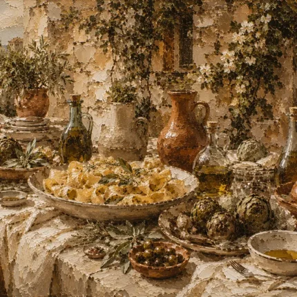 Courtyard Feast Table Italian Dining Wall Art Canvas Print