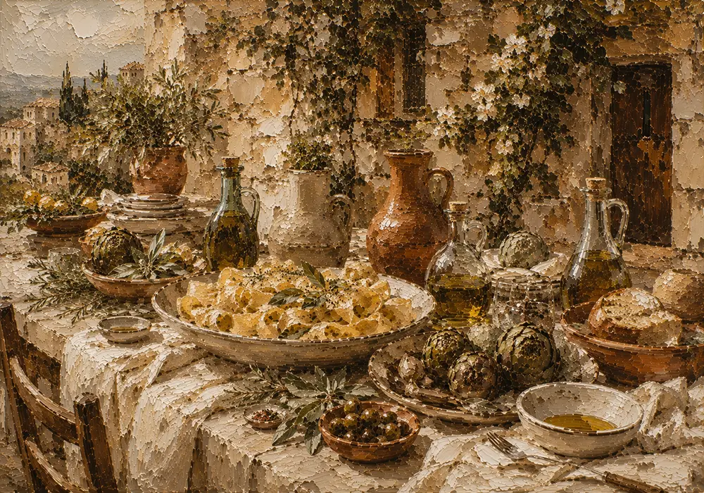 Courtyard Feast Table Italian Dining Wall Art Canvas Print