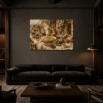 Courtyard Feast Table Italian Dining Wall Art Canvas Print shown in a warm modern interior