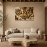 Courtyard Feast Table Italian Dining Wall Art Canvas Print presented in a sophisticated home setting