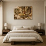 Courtyard Feast Table Italian Dining Wall Art Canvas Print showcased in an elegant minimalist interior