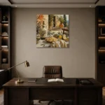 Lemon Courtyard Pasta Italian Dining Wall Art Canvas Print displayed in a contemporary gallery-inspired room