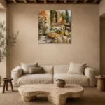 Lemon Courtyard Pasta Italian Dining Wall Art Canvas Print presented in a sophisticated home setting