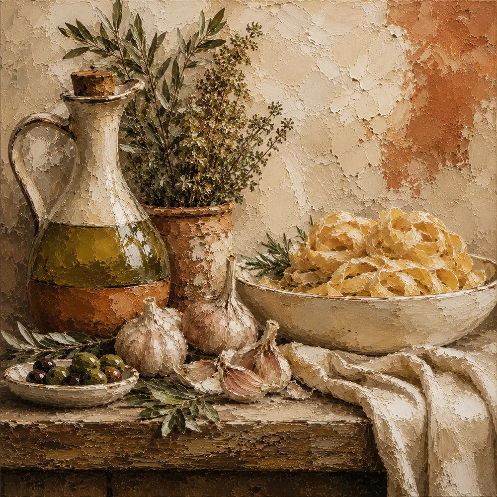 Olive Oil Garlic Pasta Italian Dining Wall Art Canvas Print