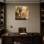 Olive Oil Garlic Pasta Italian Dining Wall Art Canvas Print displayed in a contemporary gallery-inspired room