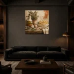 Olive Oil Garlic Pasta Italian Dining Wall Art Canvas Print shown in a warm modern interior