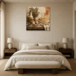 Olive Oil Garlic Pasta Italian Dining Wall Art Canvas Print showcased in an elegant minimalist interior