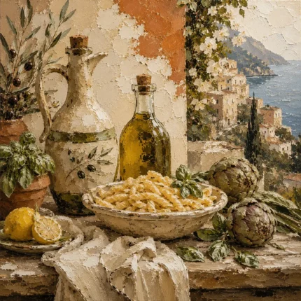 Amalfi Artichoke Pasta Italian Dining Wall Art Canvas Print