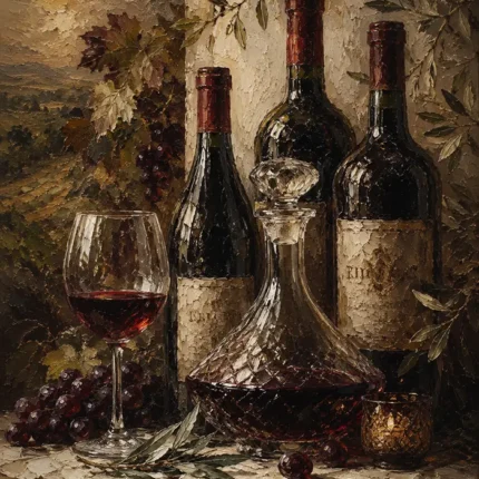 Tuscan Wine Still Life Wine Wall Art Canvas Print