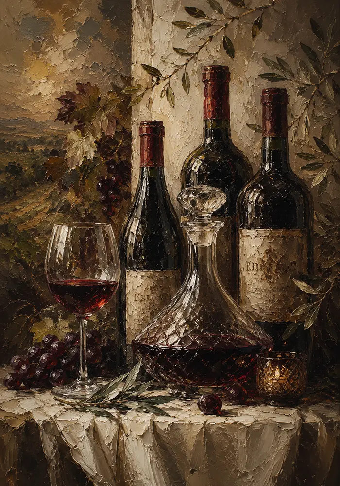 Tuscan Wine Still Life Wine Wall Art Canvas Print